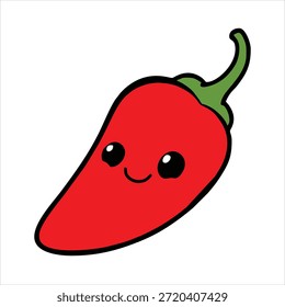 Süß lächelnde Chilischoten Zeichen in flachen Vektorformat