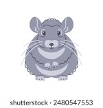 Cute smiling chinchilla pet doodle hand drawn character. Adorable fluffy pet animal in linear cartoon style. Editable stroke illustration