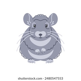 Carácter dibujado a mano lindo del garabato de la mascota de la chinchilla sonriente. Adorable animal de compañía esponjoso en estilo de dibujos animados lineal. Ilustración de trazo editable