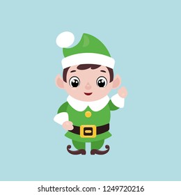 Cute smiling Christmas elf waving hand