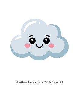Cute smiling cloud cartoon clipart icon, pastel weather element for nursery print, baby shower decor, forecast app, children learning resources