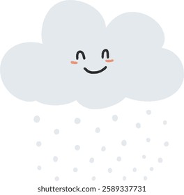 A cute smiling cloud with gentle snowfall in a cartoon style. Perfect for kids' designs and winter themes.
