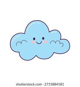 Linda ilustración de nube sonriente en estilo kawaii dibujado a mano