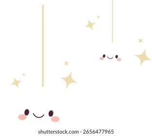 Cute smiling clouds hanging with sparkling stars, perfect for kids, bedtime, and whimsical creative projects.
