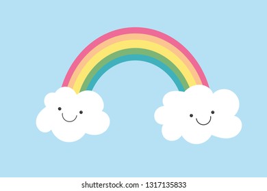 Cute smiling clouds with rainbow