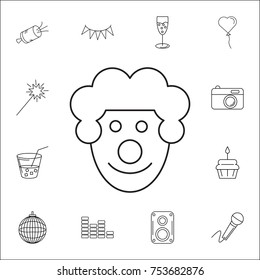 Cute smiling clown icon. Set of party icons. Signs, outline symbols collection, simple thin line icons for websites, web design, mobile app, info graphics on white background
