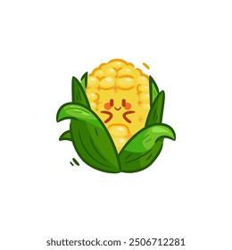Cute smiling corn character illustration, fruit mascot, expression cartoon.