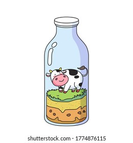 Cute smiling cow in  bottle