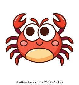 Cute smiling crab cartoon icon with big eyes isolated on white background