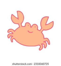 Cute smiling crab doodle cartoon hand drawn illustration, colorful editable crustacean creature character