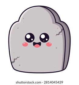 Cute Smiling Cracked Gravestone Character Halloween Cartoon Icon