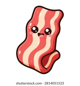 Cute Smiling Curled Bacon Strip Cartoon Character Icon