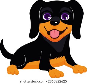 Cute smiling dachshund puppy dog vector cartoon illustration isolated on white background. Funny animal sitting design element for greeting card