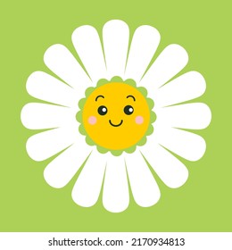 Cute smiling daisy flower. Chamomile with happy emotion.illustration for nature design. Vector cartoon style icon. 