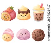 Cute Smiling Dessert Sweets Set