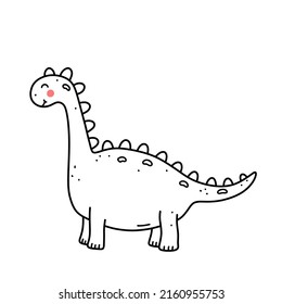Cute smiling dinosaur isolated on white background. Vector hand-drawn illustration in doodle style. Perfect for cards, logo, decorations. Cartoon character.