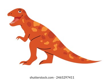 Netter lächelnder Dinosaurier mit Flecken, entzückender Velociraptor oder T-Rex. Handgezeichnete Vektorillustration in flacher Bauweise