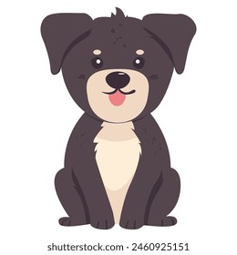 Cute smiling dog in flat cartoon style. Comic happy dog, isolated on a white background. Illustration design for stickers, comics, print.