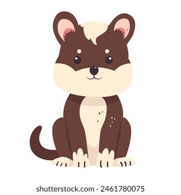 Cute smiling dog in flat cartoon style. Comic happy dog, isolated on a white background. Illustration design for stickers, comics, print.
