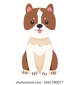 Cute smiling dog in flat cartoon style. Comic happy dog, isolated on a white background. Illustration design for stickers, comics, print.