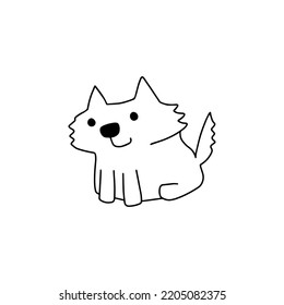 Cute smiling dog. Hand drawn character. Black outline. Funny sitting doggy isolated on white background. Vector illustration. Doodle line art