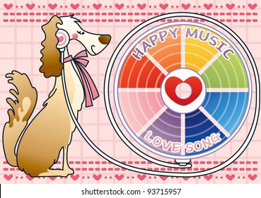 Cute Smiling Dog with Happy Music on pink background