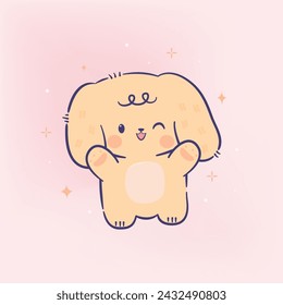 Cute smiling dog in kawaii style. Flat design illustration. Winking puppy. Stock vector illustration.