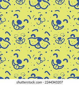 CUTE SMILING DOGS FACE CARTOON SEAMLESS PATTERN