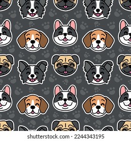 CUTE SMILING DOGS HEAD CARTOON SEAMLESS PATTERN