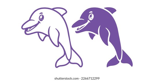 Cute Smiling Dolphins Vector Icon Symbol Template. Dolphins Vector Illustration
