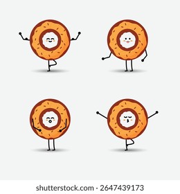 Cute smiling donut character icon. Fun illustration in kawaii cartoon style.
