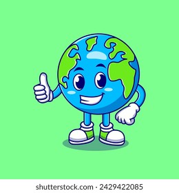 Cute Smiling Earth Globe Showing Thumbs Up cartoon characters vector icon illustration