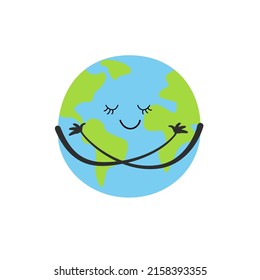 Cute smiling earth planet isolated on white background. Earth day, world environment day concept design. Vector cartoon character illustration.