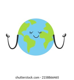 Cute smiling earth planet isolated on white background. Earth day, world environment day concept design. Vector cartoon character illustration.