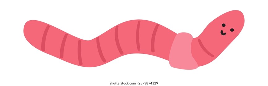 Cute smiling earthworm crawling. Flat design. Hand drawn illustration on white background.