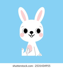 Conejito de Pascua sonriente lindo sentado. Conejo lindo en estilo de dibujos animados. Ilustración vectorial del animal kawaii. 