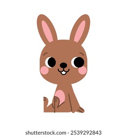 Conejito de Pascua sonriente lindo sentado. Conejo lindo en estilo de dibujos animados. Ilustración vectorial del animal kawaii. 