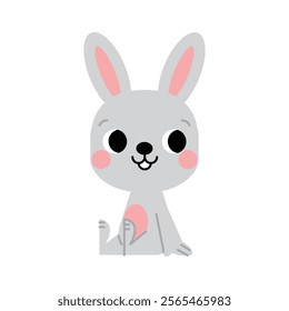 Cute smiling Easter bunny sitting. Cute rabbit in cartoon style. Vector illustration of kawaii animal. 