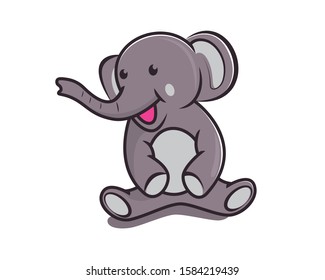Cute and Smiling Elephant with Sitting Gesture Illustration