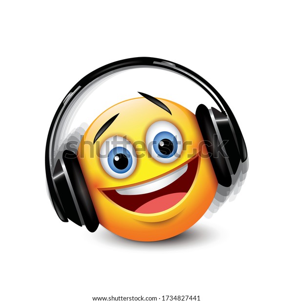 Cute Smiling Emoticon Black Headset Emoji Stock Vector (Royalty Free) 1734827441 Shutterstock