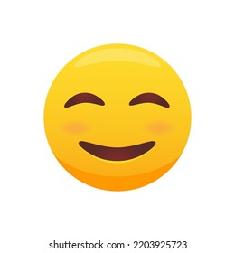 Cute smiling emoticon. Happy face with flushed cheeks. Vector illustration