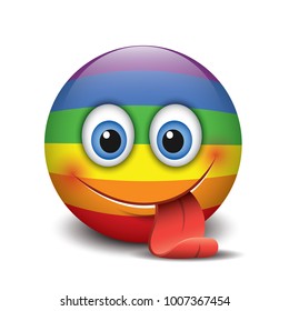 Cute smiling emoticon, sticking out his tongue - emoji - vector illustration