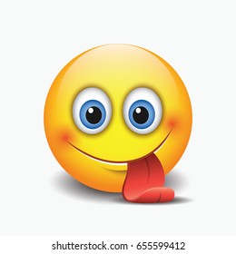 Cute smiling emoticon, sticking out his tongue - emoji - vector illustration