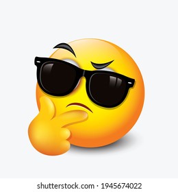 Cute smiling emoticon wearing black sunglasses, emoji - vector illustration
