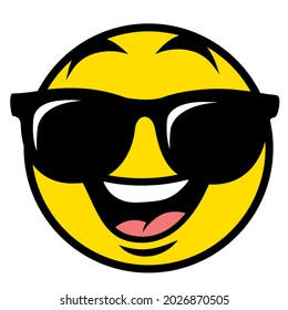 Cute smiling emoticon wearing black sunglasses, emoji - vector illustration