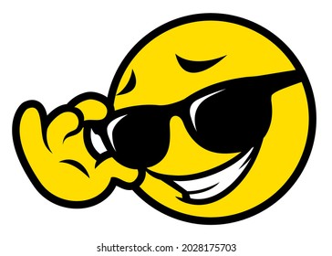 Cute smiling emoticon wearing black sunglasses, emoji - vector illustration