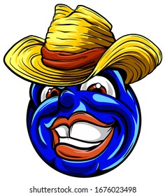 Cute smiling emoticon wearing cowboy hat, emoji, smiley