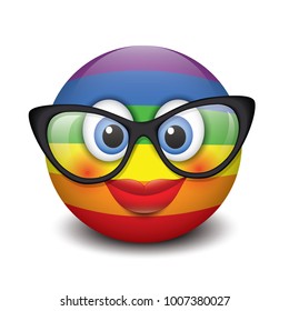 Cute smiling emoticon wearing eyeglasses, emoji, smiley - vector illustration