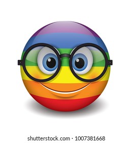 Cute smiling emoticon wearing eyeglasses, emoji, smiley - vector illustration