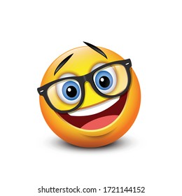 Cute smiling emoticon wearing eyeglasses, emoji - vector illustration